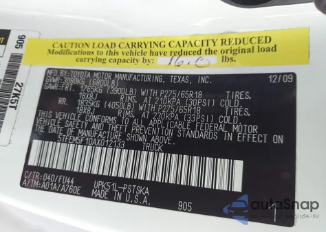 2010 Toyota Tundra Grade 4.6L V8 from USA, damaged, VIN 5TFEM5F10AX012133